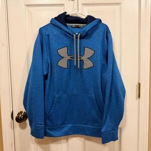 Under Armour Men Blue Heathered Hoodie Storm Fleece Logo Pullover SM P